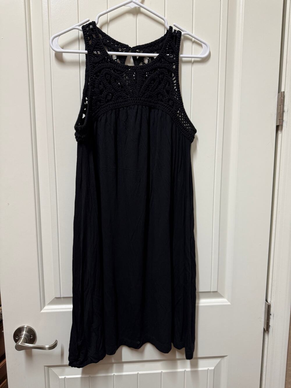 Loft Sleeveless black dress with embroidered chest size medium